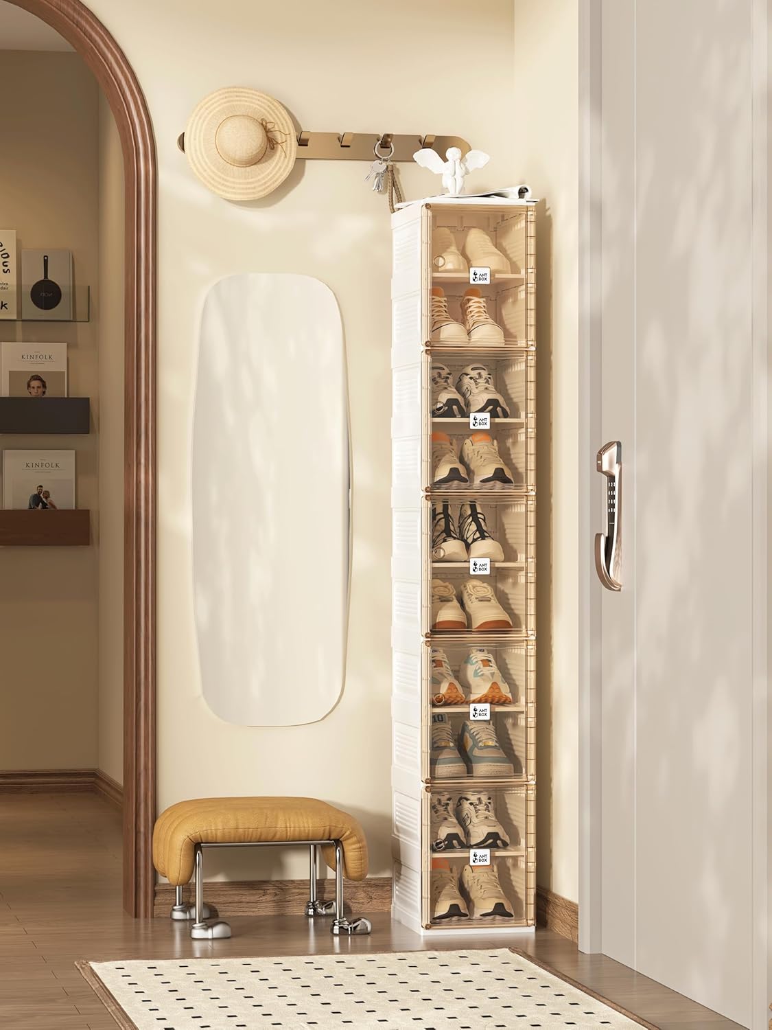 ANTBOX Shoe Organizer Storage Box, Portable Folding Shoe Rack For Closet With Magnetic Clear Door