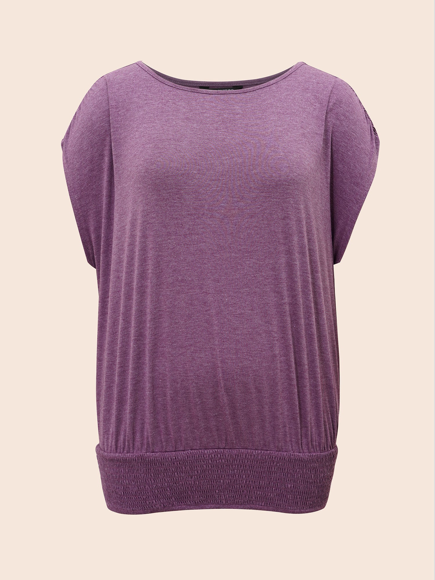 Solid Ruched Batwing Sleeve Shirred Hem T-shirt