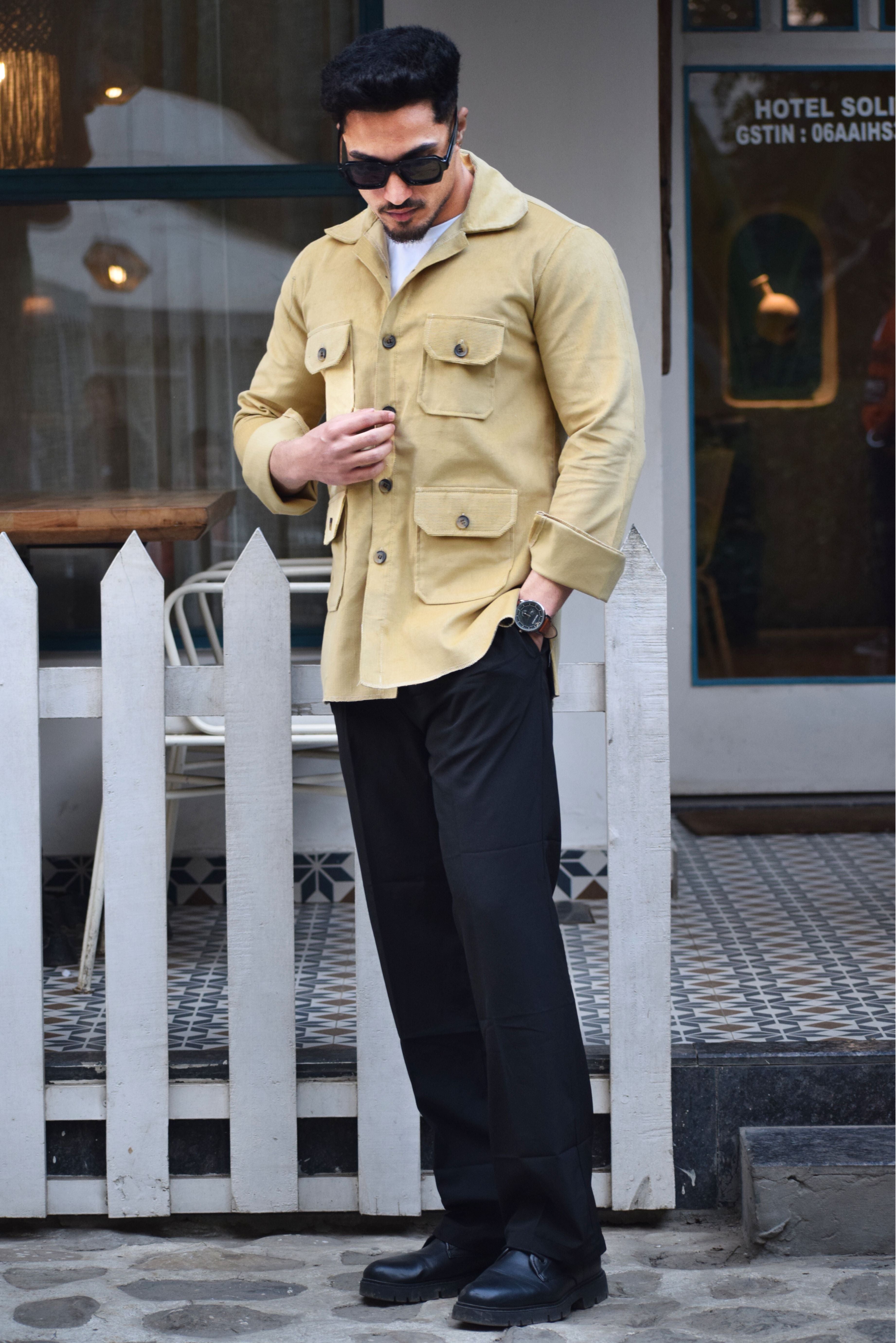 Parmesan-Yellow Corduroy Hunting Shacket for Men