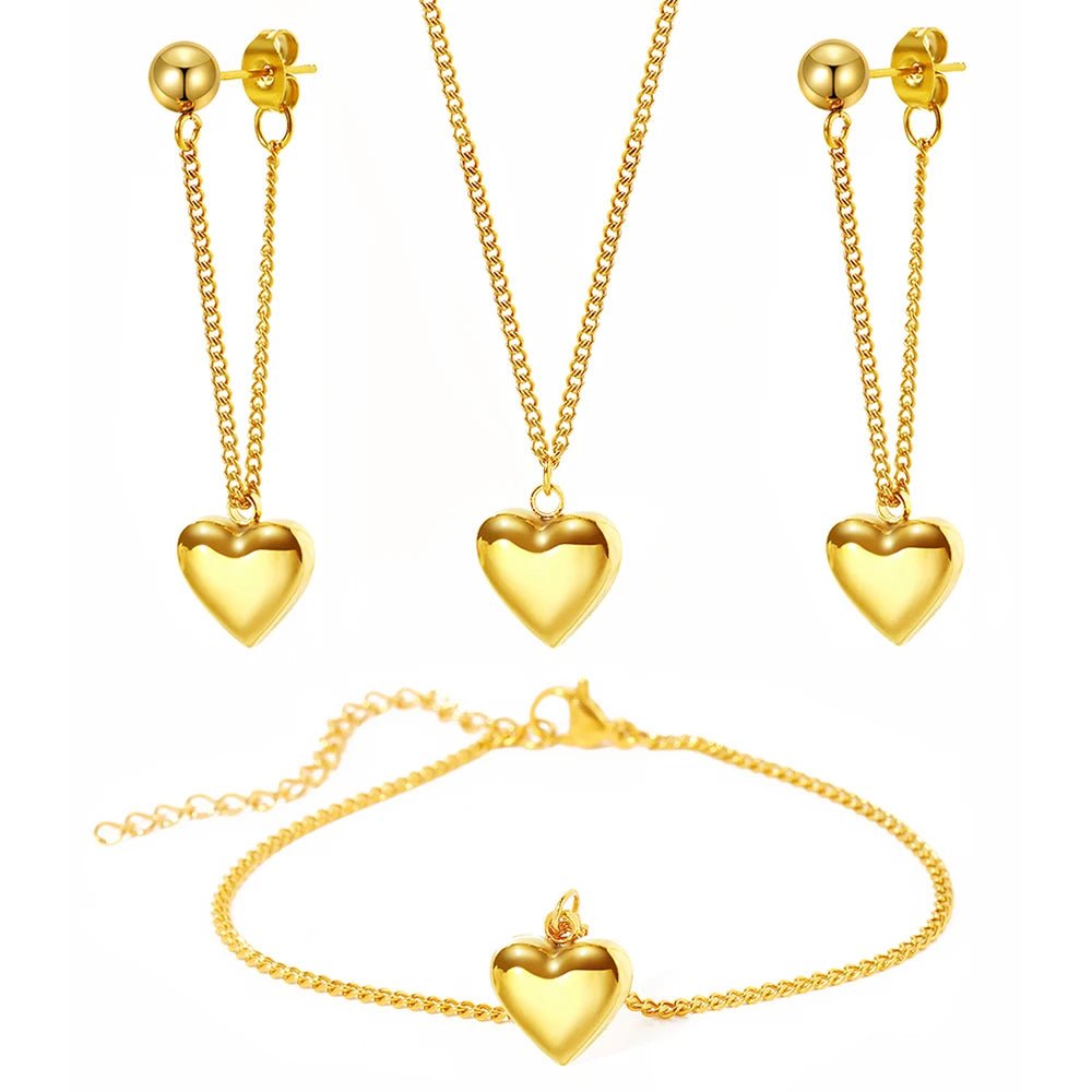 Dainty Heart Chain Necklace. Bracelet. and Earring Set