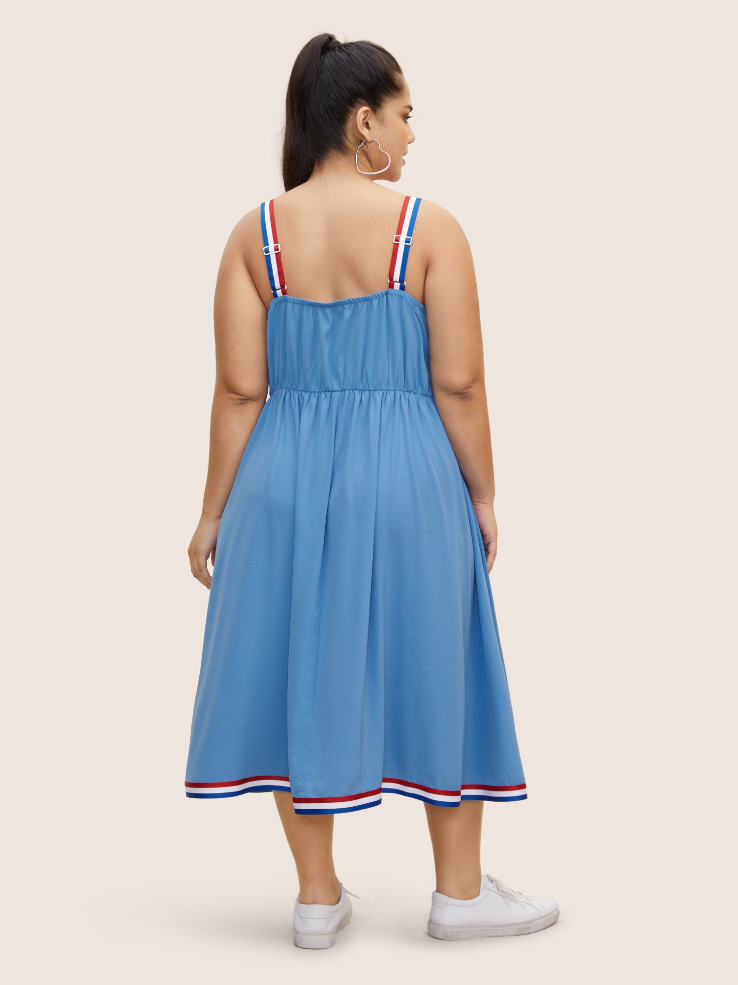 Contrast Webbing Button Detail Midi Dress