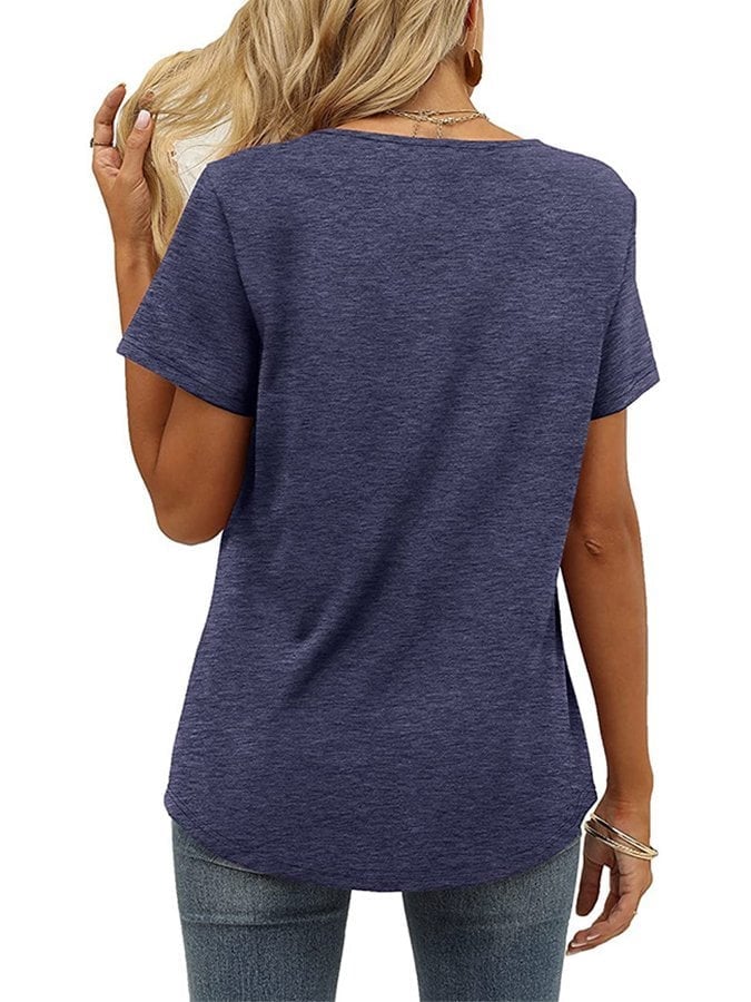 Women's V-Neck Gathered Loose Short Sleeve T-Shirt
