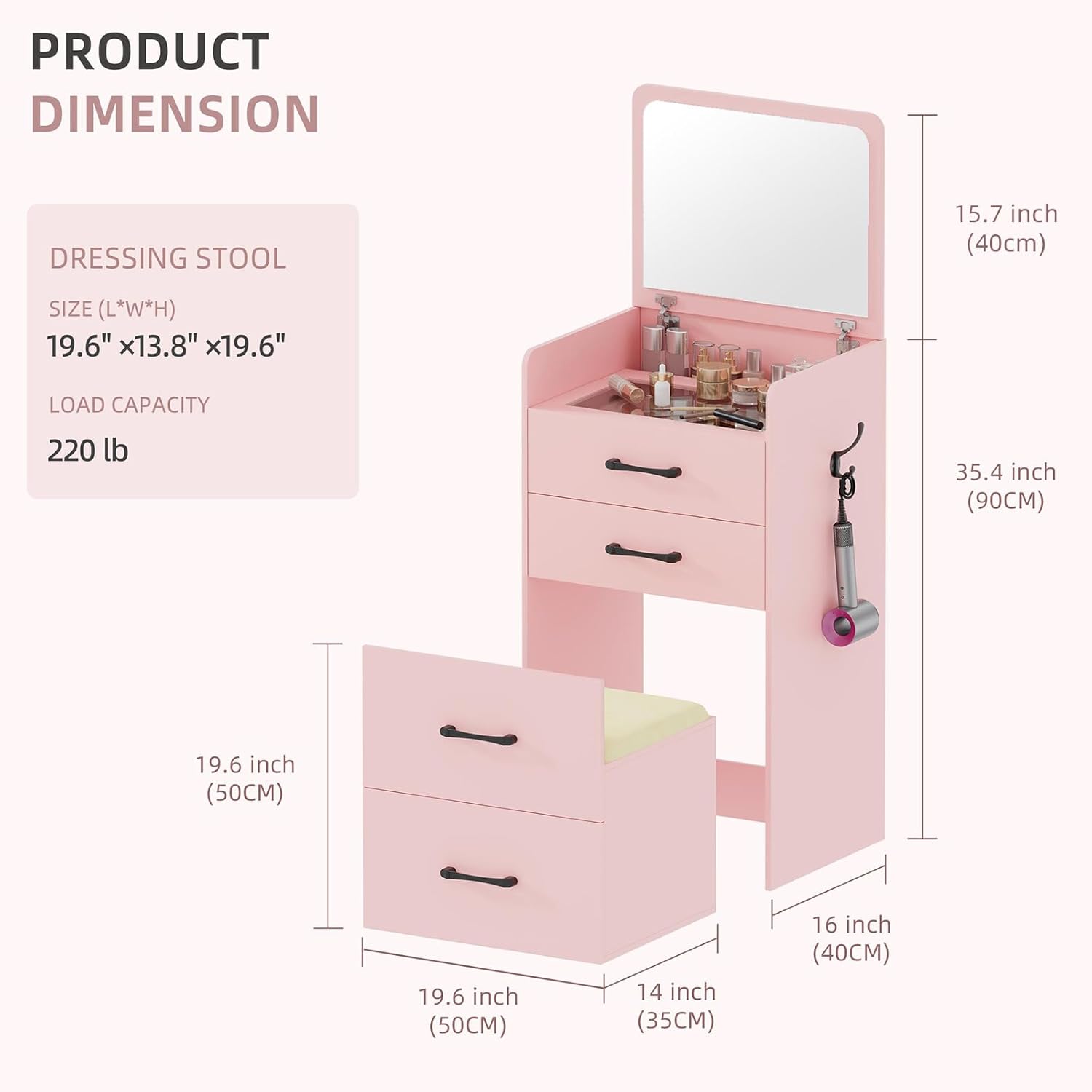 3 in 1 Vanity Desk with Flip Top Mirror for Bedroom