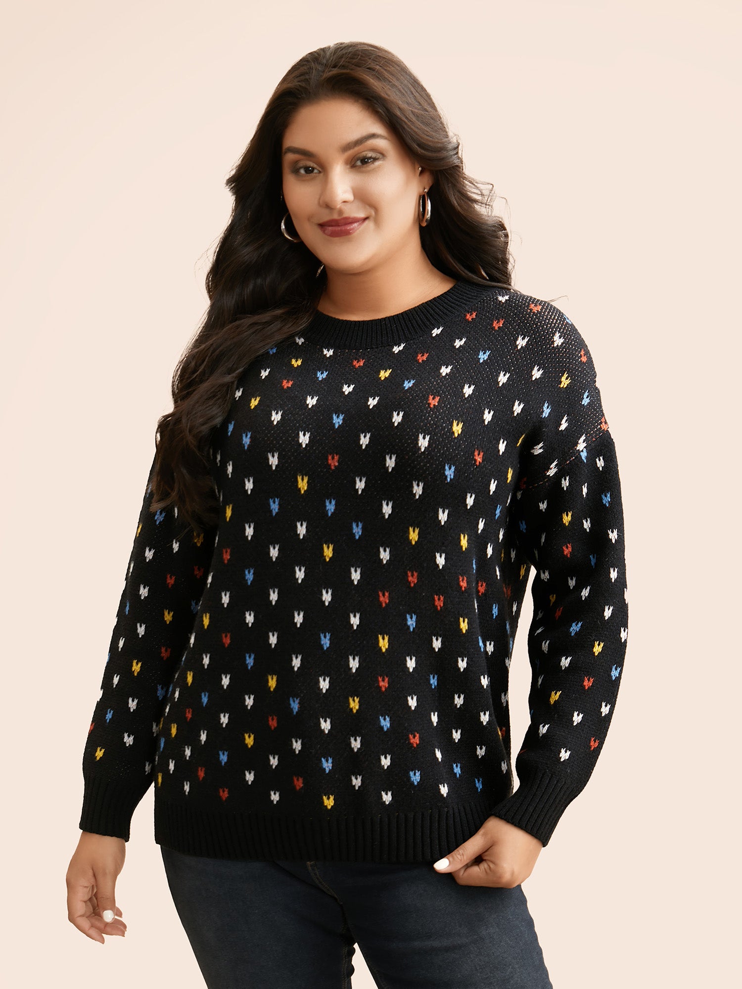 Polka Dot Texture Split Hem Pullover