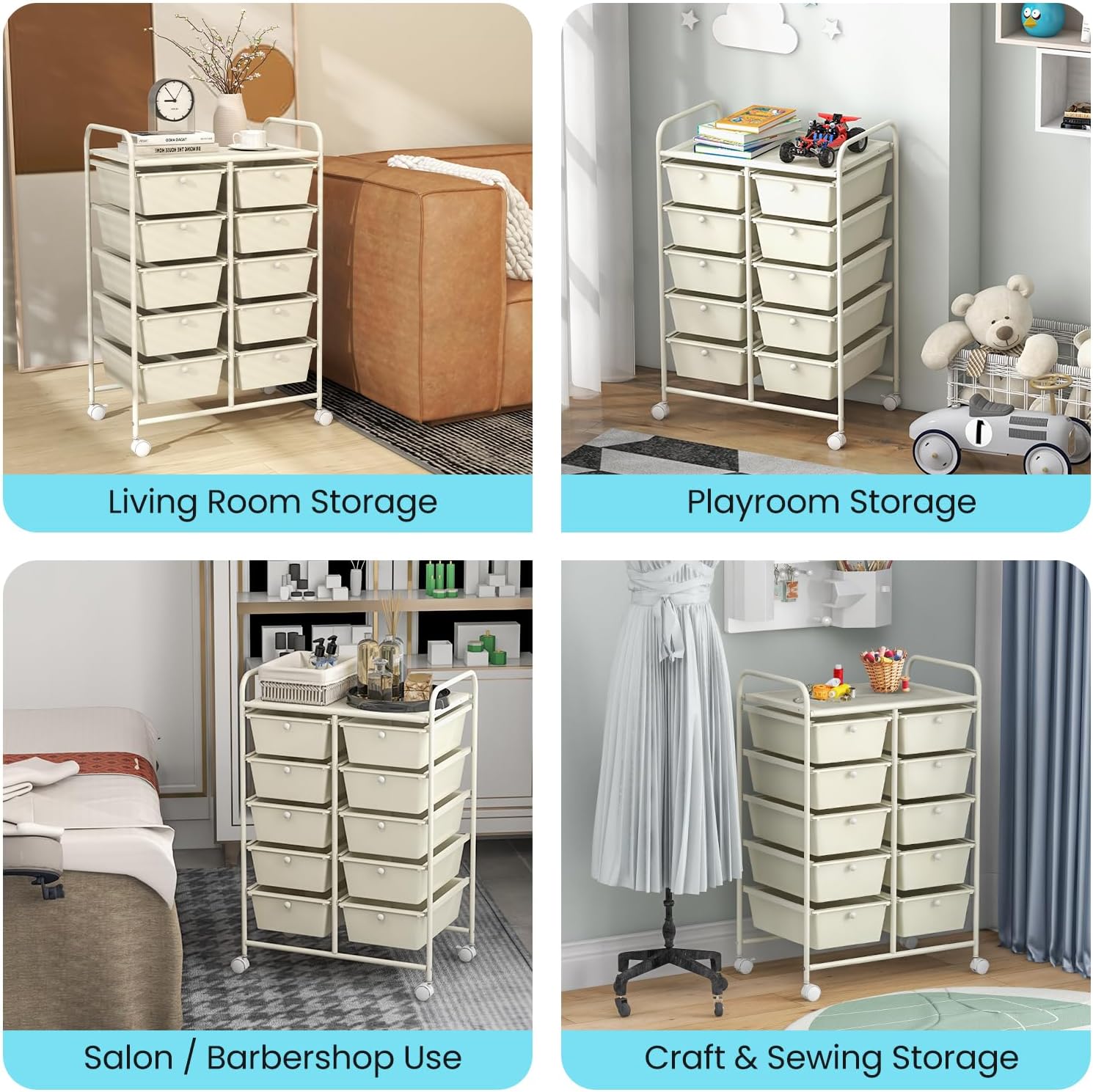 GIANTEX Stackable Storage Trolley with 10 Drawers with Lockable Wheels for Kitchen, Bathroom, Office, 65.5 x 37 x 87 cm