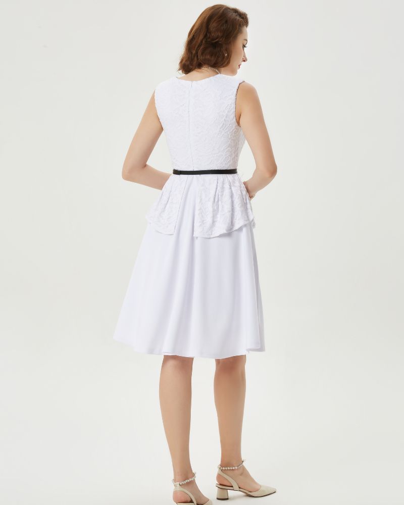 A Line Dresses for Women Lace Patchwork Sleeveless Flared Vintage Dress with Belt