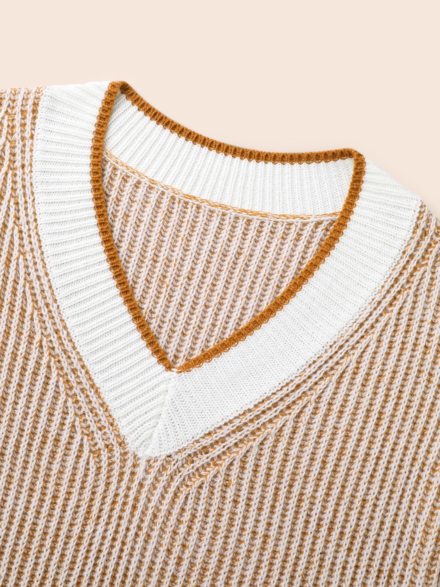 Contrast Texture Drop Shoulder Sleeve Pullover