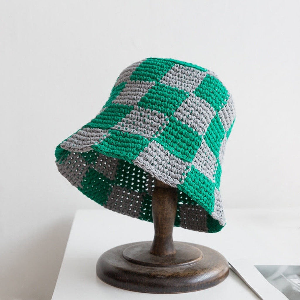 Checkered Crochet Bucket Hat