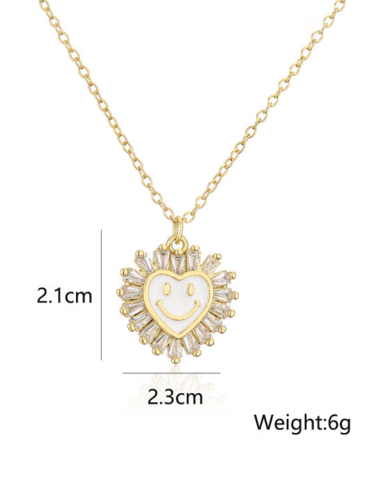 Cubic Zirconia Heart Smiley Pendant & Chain