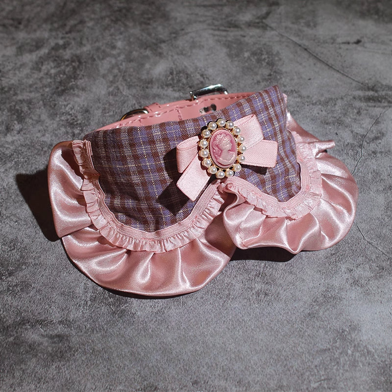 Lace Plaid Bow Pattern Dog Cat Bib Collar