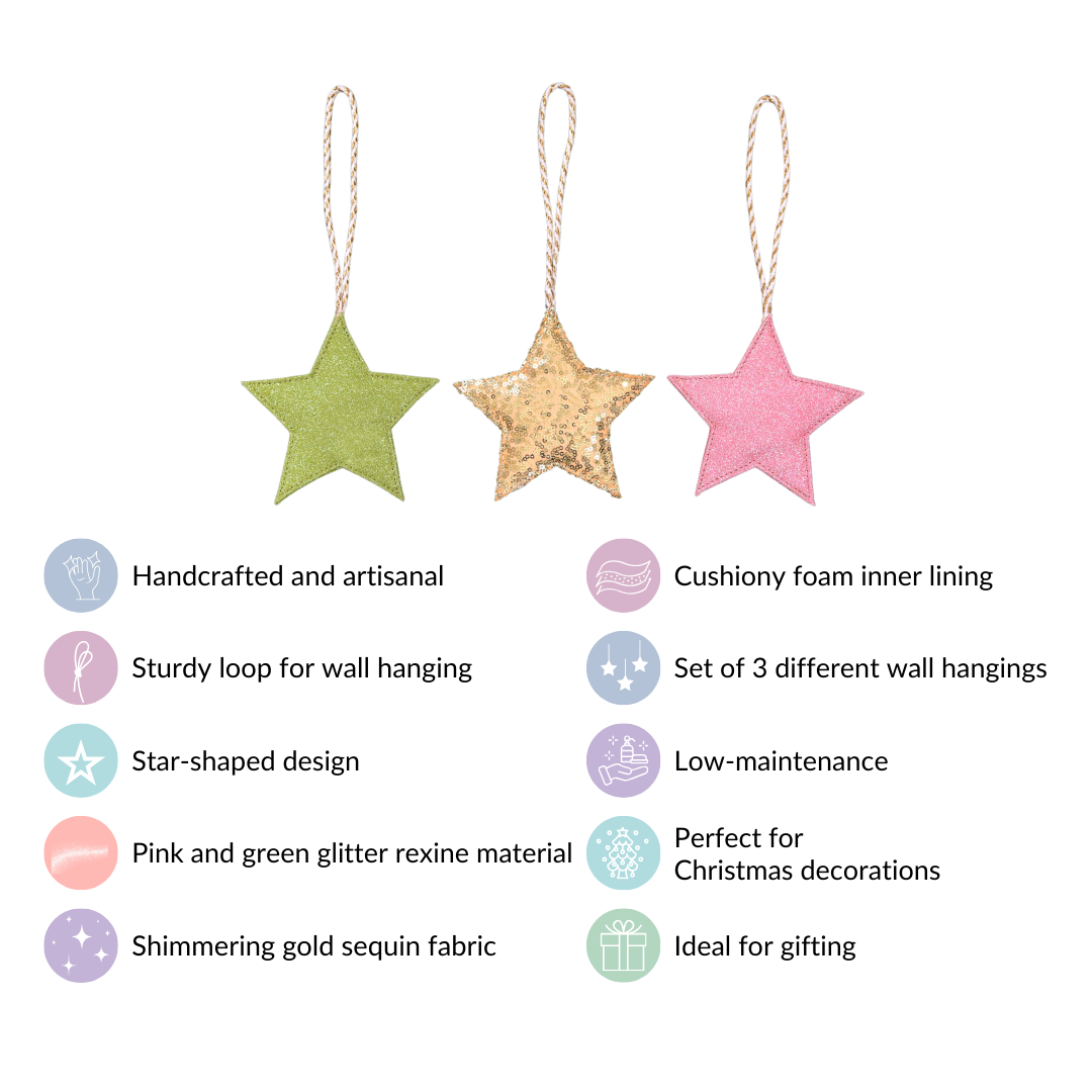 Sparkling Star Wall Hangings Ornaments Set of 3