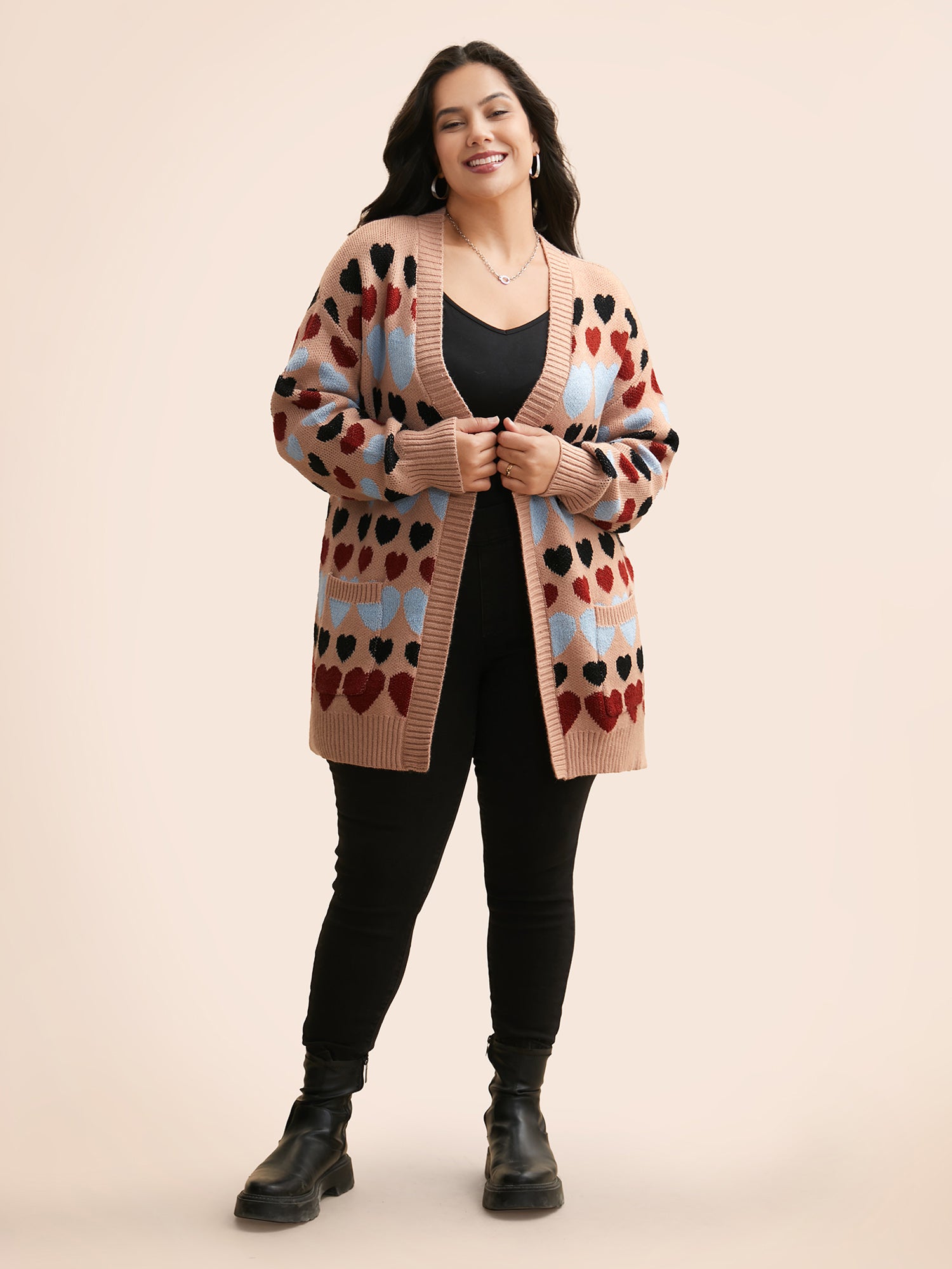 Contrast Heart Patch Pocket Cardigan