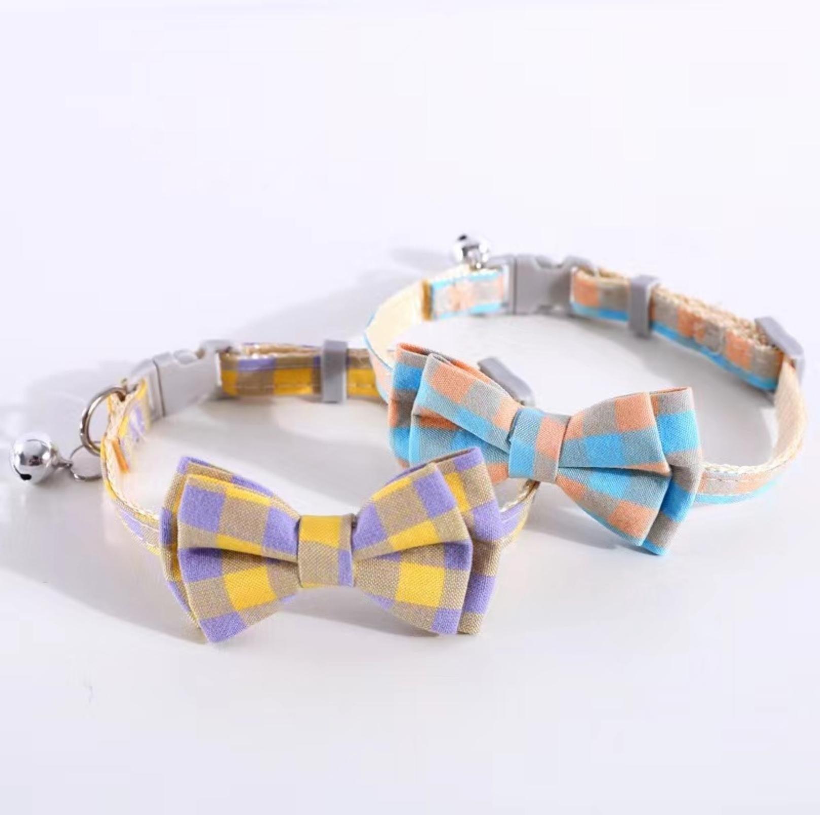 Colourful Plaid Bow Style Adjustable Pet Collar