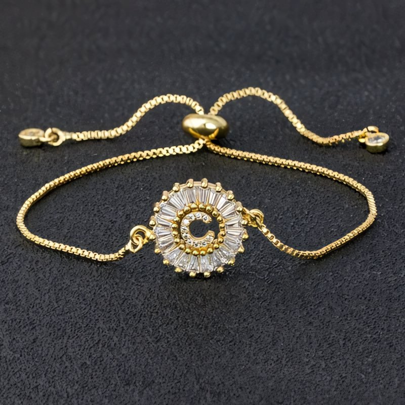 Adjustable Baguette Diamond Letter Initial Bracelets