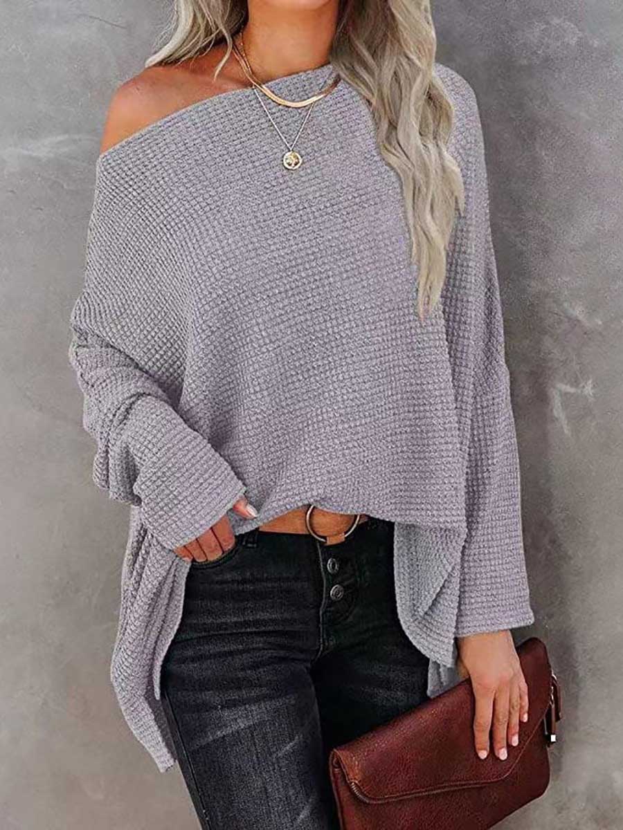 Solid Color Knitted Bat Long Sleeve Sweater