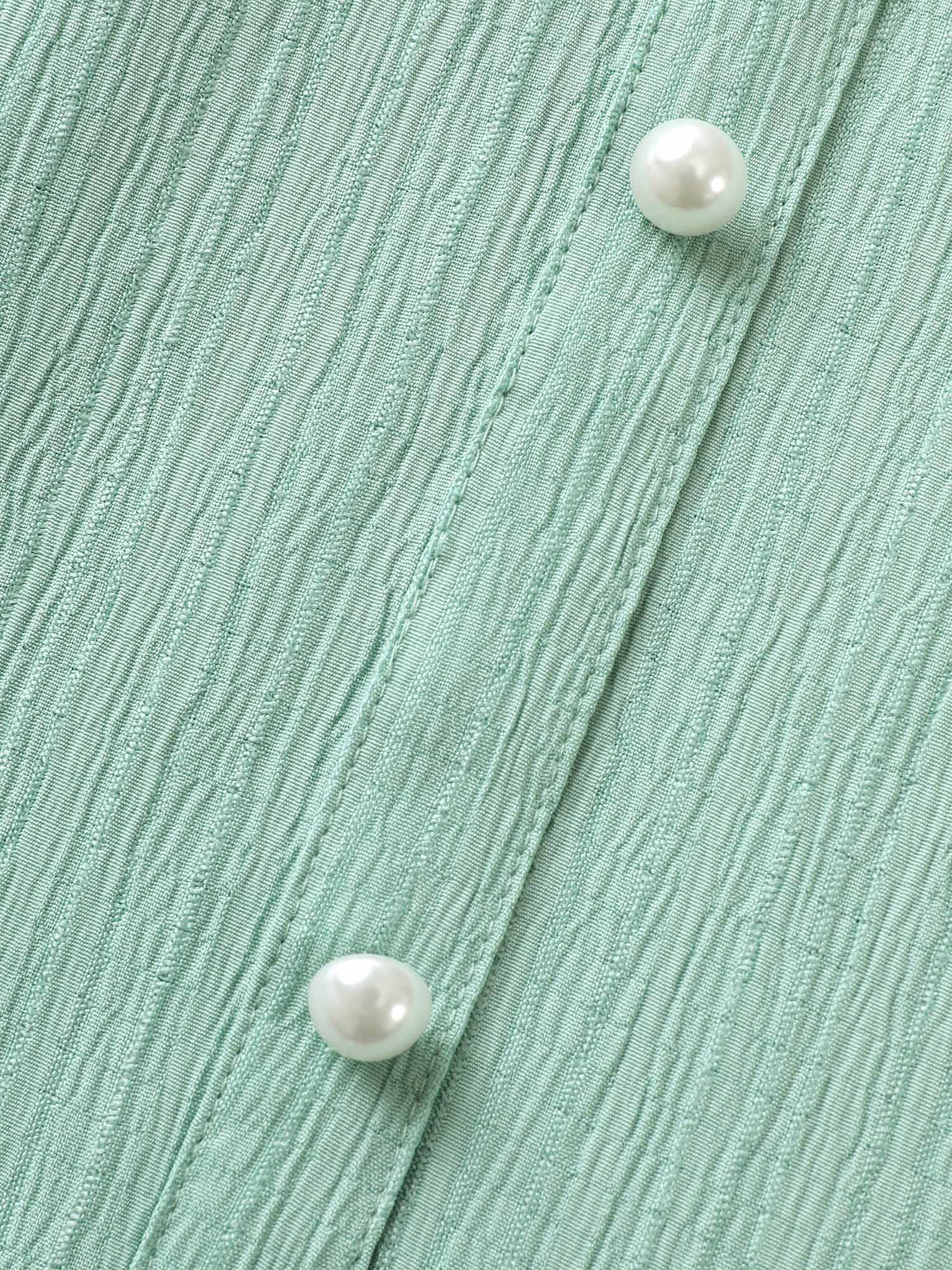 V Neck Button Detail Flutter Sleeve Dress