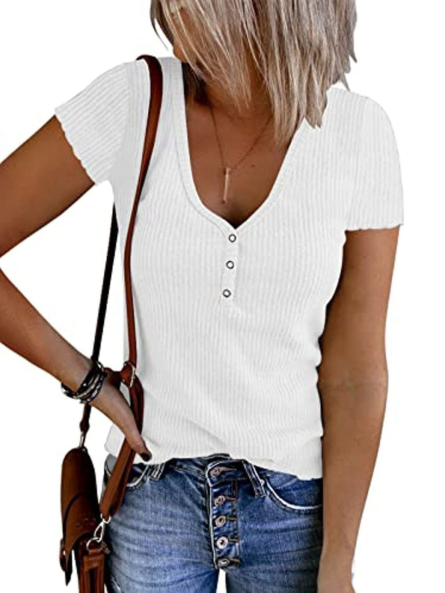 Solid Color V-Neck Short Sleeve T-Shirt(7 colors)