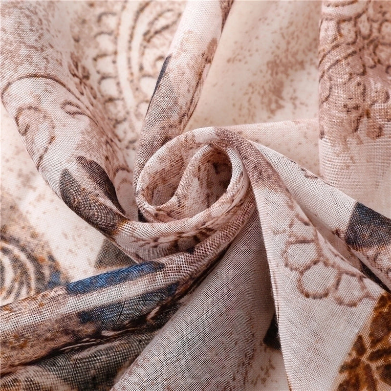 Yarn Cotton Linen Scarf Caramel Contrast Color Carving Floral Tassel Scarf Shawl