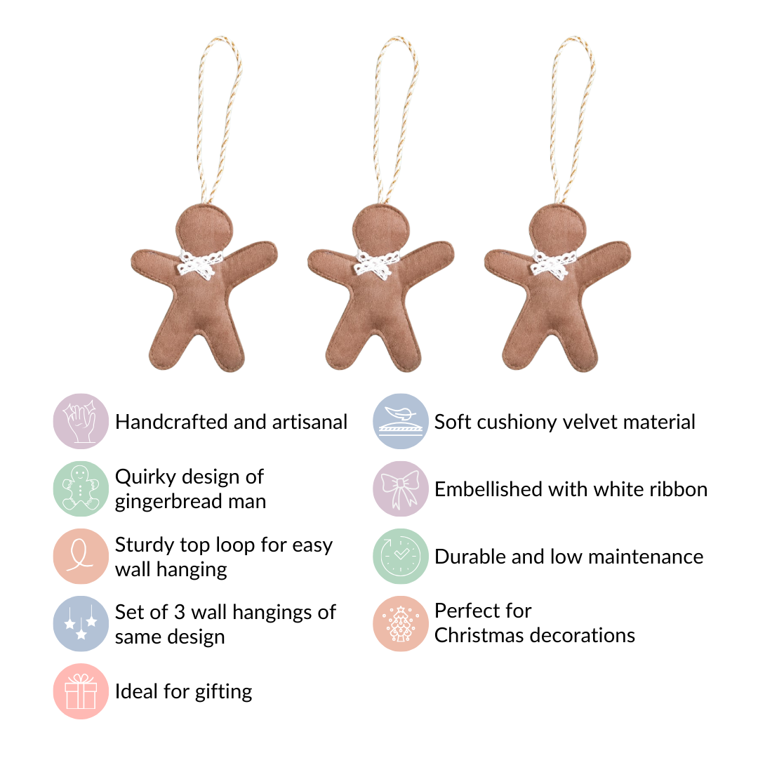 Set Of 3 Gingerbread Man Wall Hanging