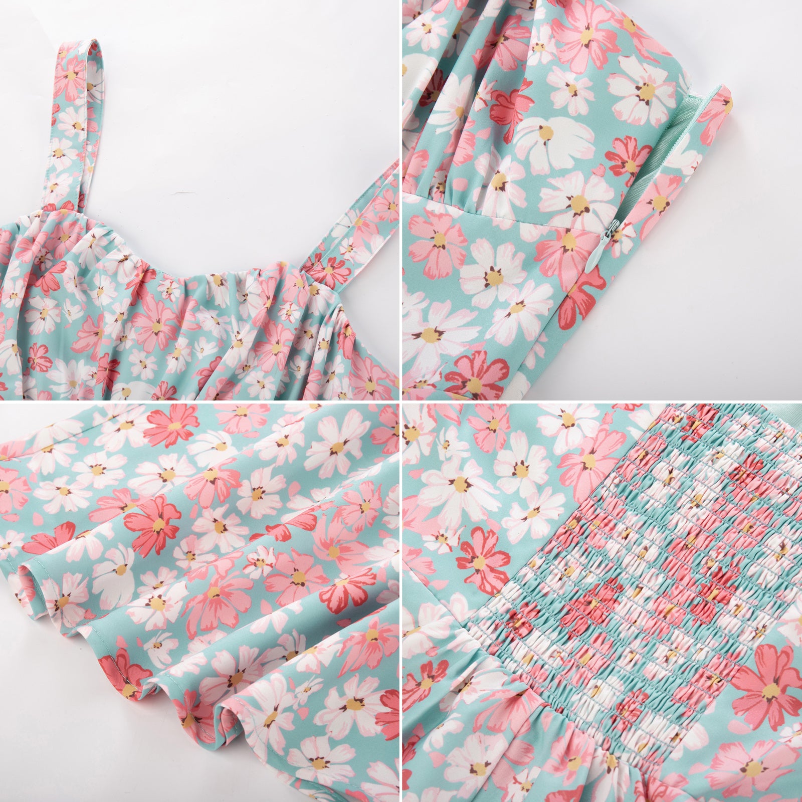 Vintage Floral Printed Defined Waist Dress Ruched Bodice Flared A-Line Dress