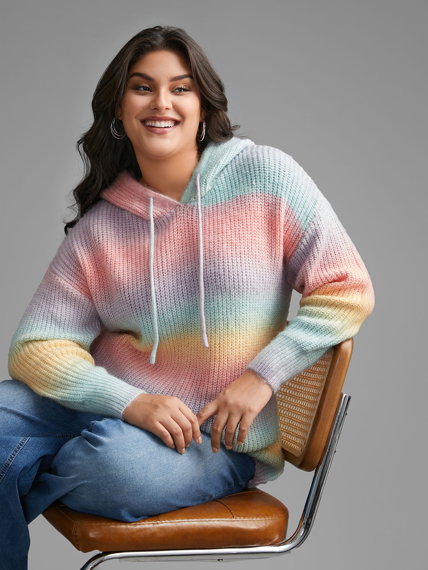 Ombre Contrast Hooded Drop Shoulder Pullover