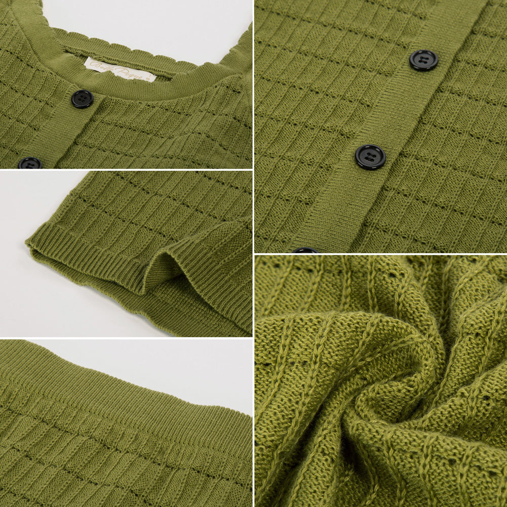 Vintage Fans Look of Jacquard Textured Outfits U-Neck Tops+Above Knee Skirt Knitwear