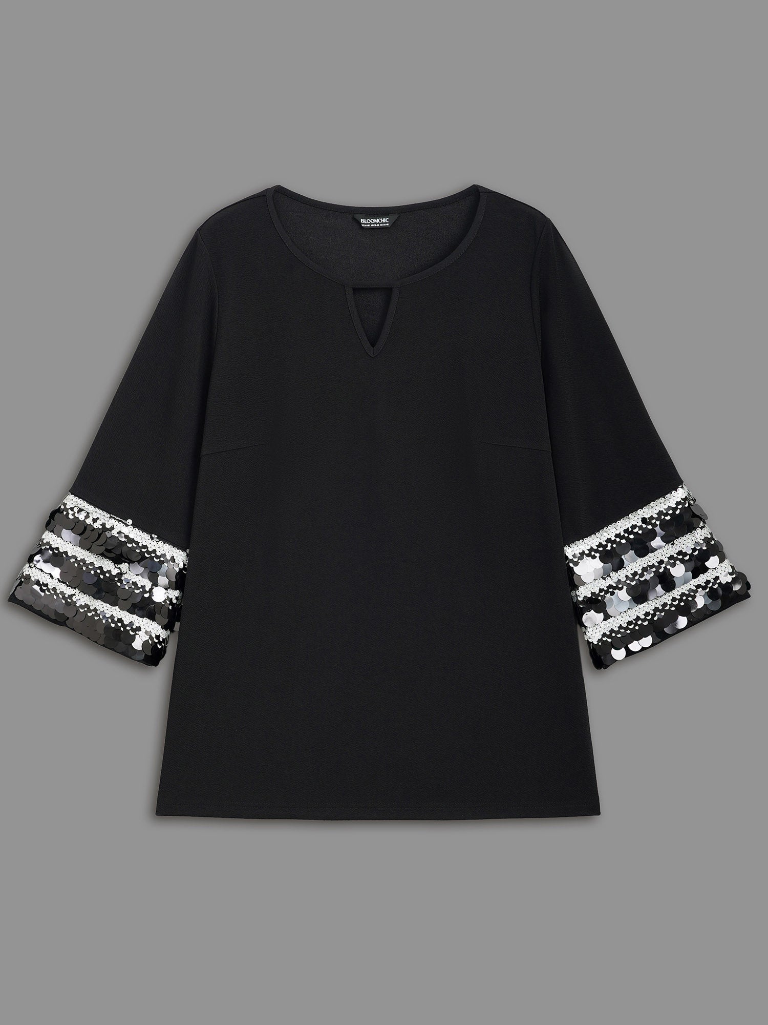 Sequin Patchwork Keyhole Bell Sleeve Blouse