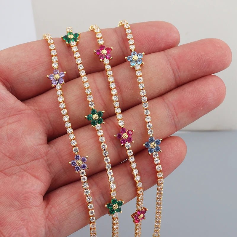 Dainty Diamond Floral Bracelets and Earrings