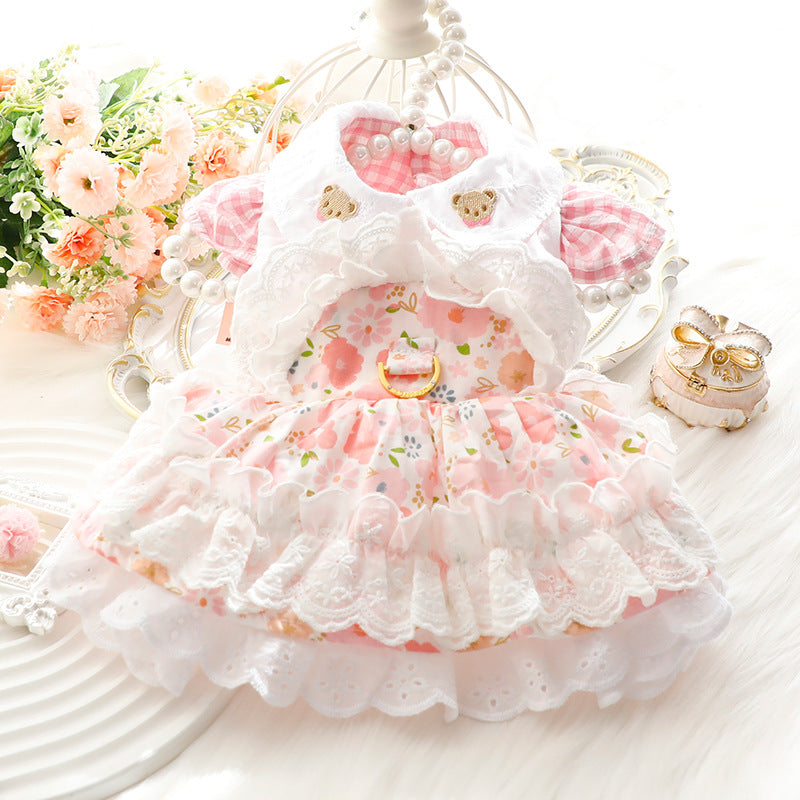 Sweet Floral Bear Dog Cat Harness Dress