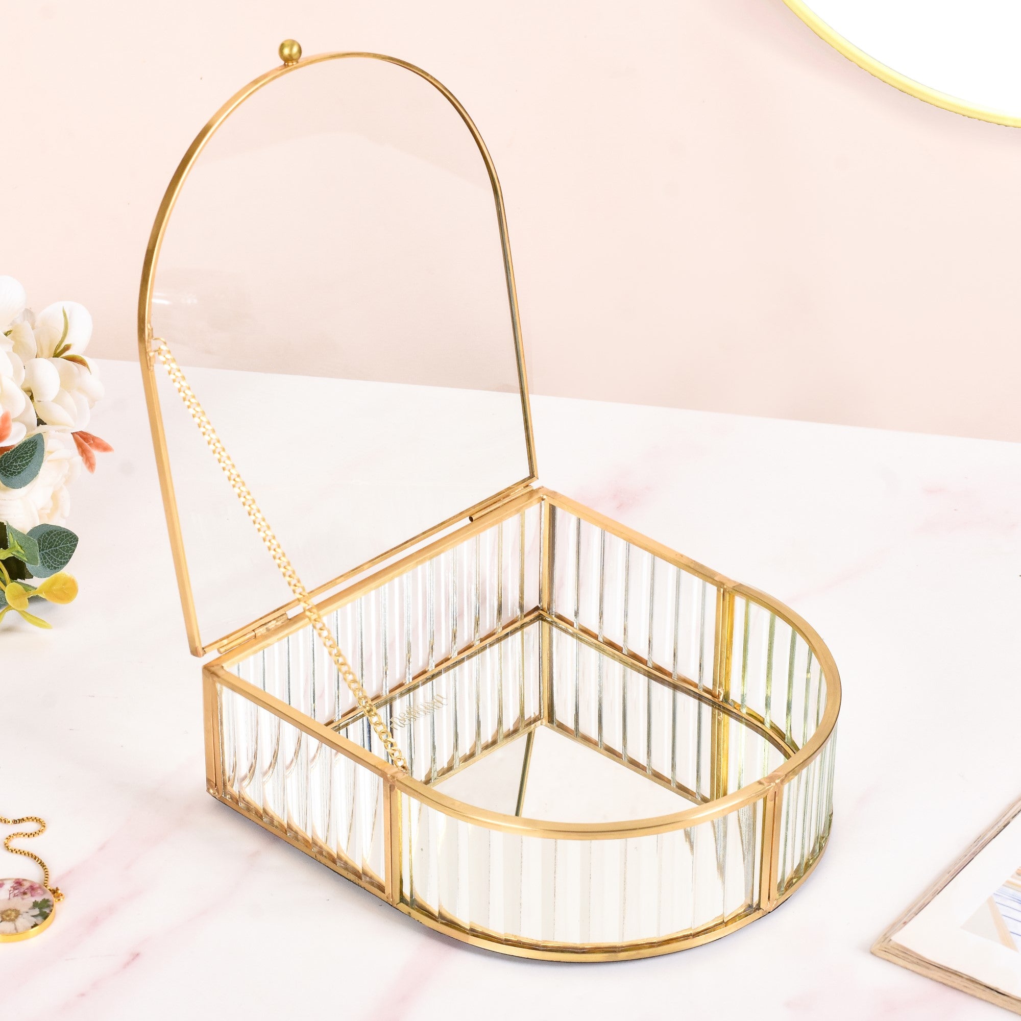 Vintage Gold Glass Jewellery Box