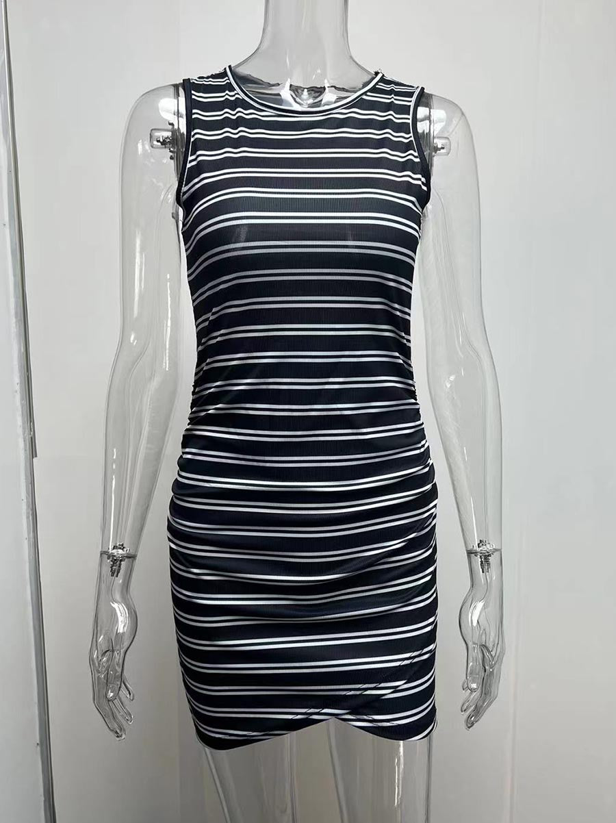 Striped Round Neck Dress(8 Colors)