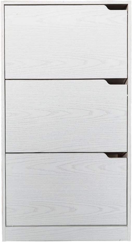 Wood Shoe Cabinet with 3 Doors, Shoe Cabinets, Retractable Handles, Double Depth, 63 x 24 x 115 cm