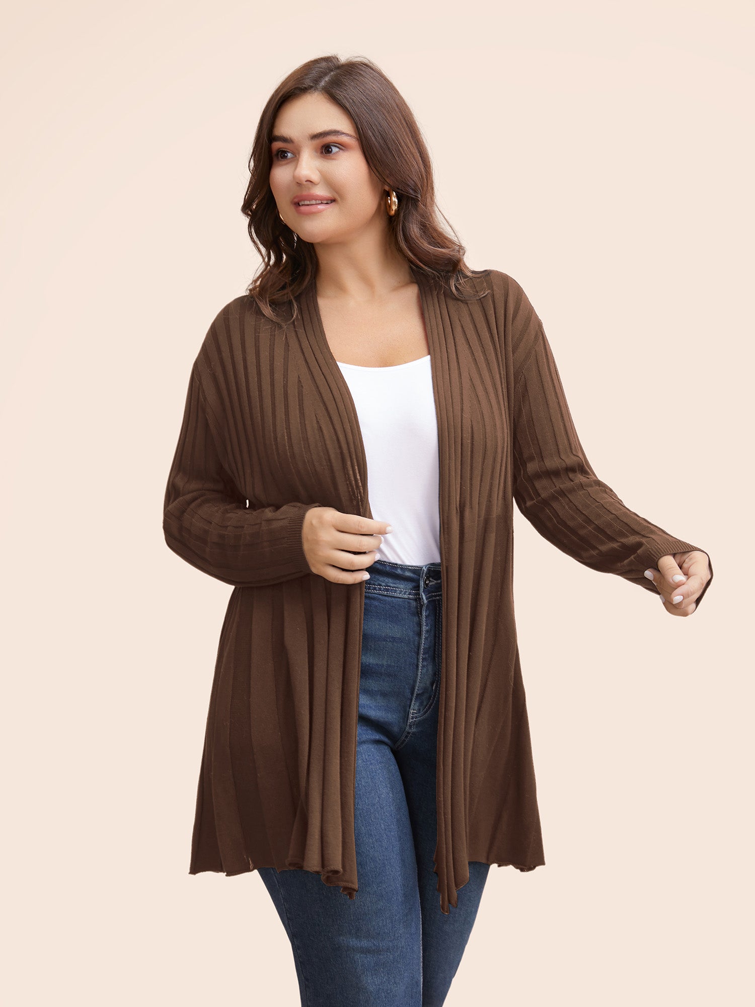 Plain Textured Kimono Collar Cardigan