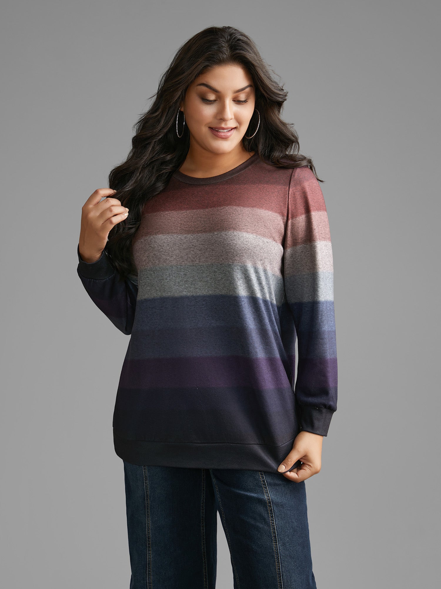Ombre Contrast Round Neck Sweatshirt
