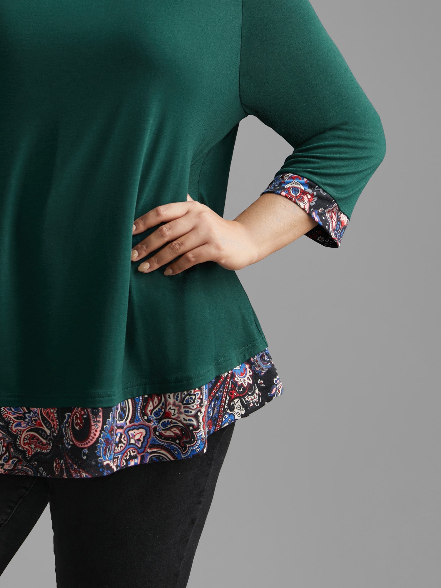 Crew Neck Bandana Print Patchwork T-shirt