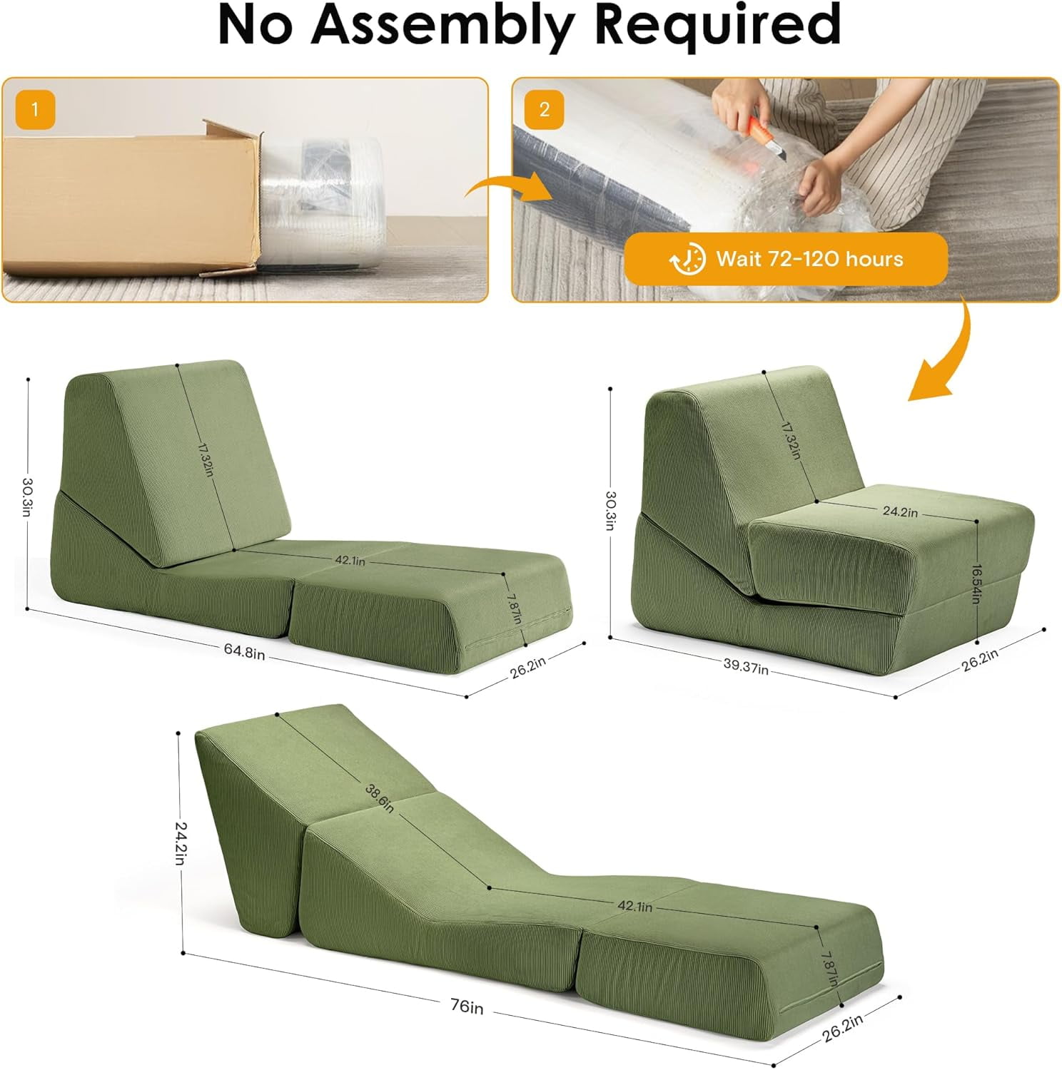 Folding Sofa Bed, 3 in 1 Convertible Sleeper Chair, Floor Couch with Back Support, Single Chair Bed for Living Room