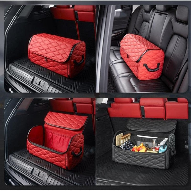 Portable Car Trunk Organizer Box Large Capacity Multiuse Tools Storage Bag Stowing Tidying Leather Folding