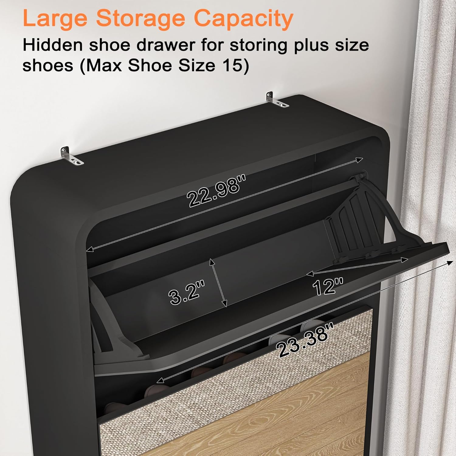 Entrance Shoe Locker, 5 Tier Full Length Mirror Shoe Organizer Wooden Narrow Shoe Cabinet, White Shoe Rack for Front Door Entrance Outdoor