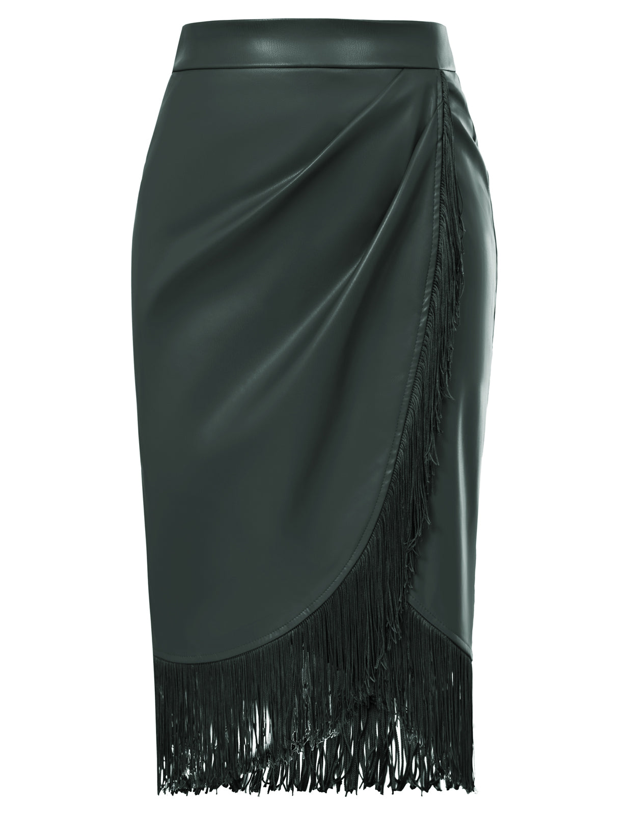 Fringe Bodycon Leather Skirt with Slit Knee Length Pencil Skirt