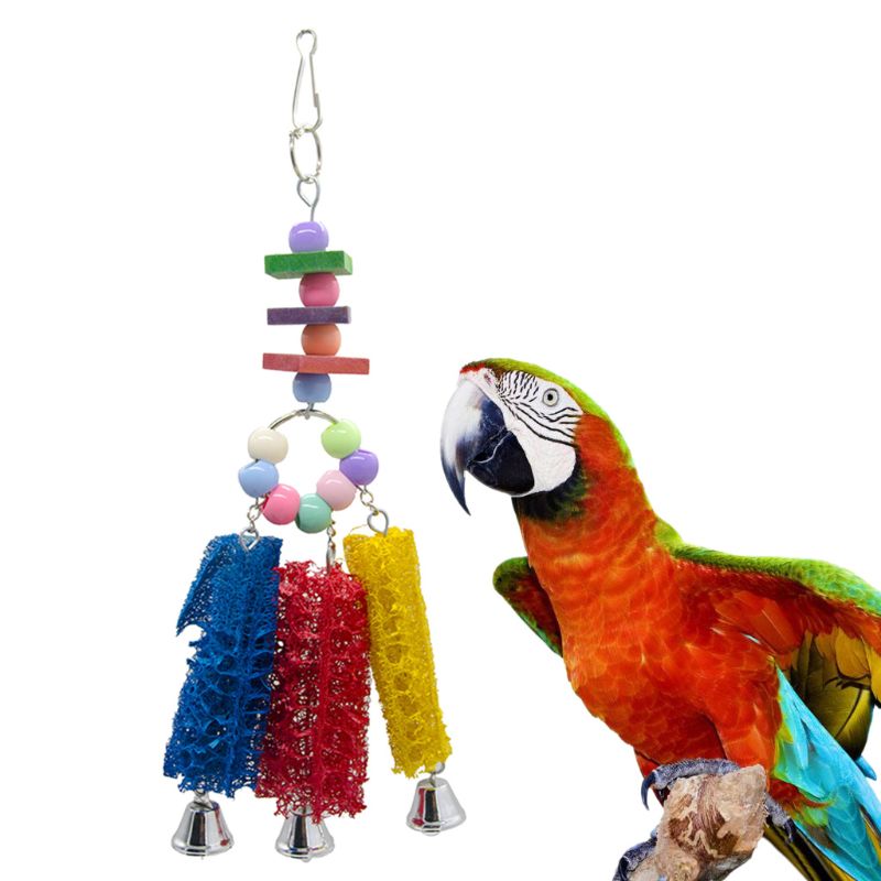 Loofah Sponge Hanging Bell Bird Toy
