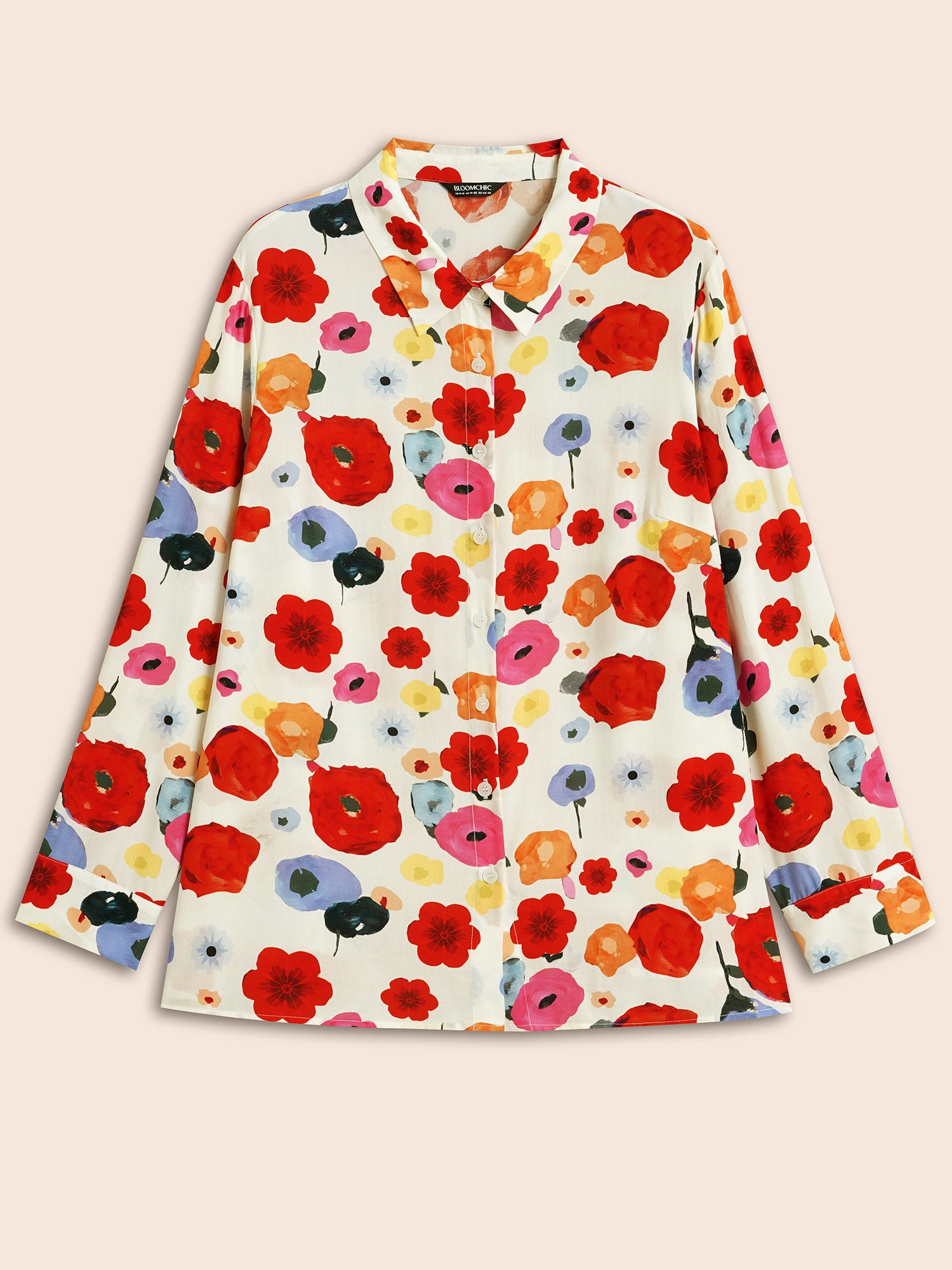 Contrast Floral Shirt Collar Blouse