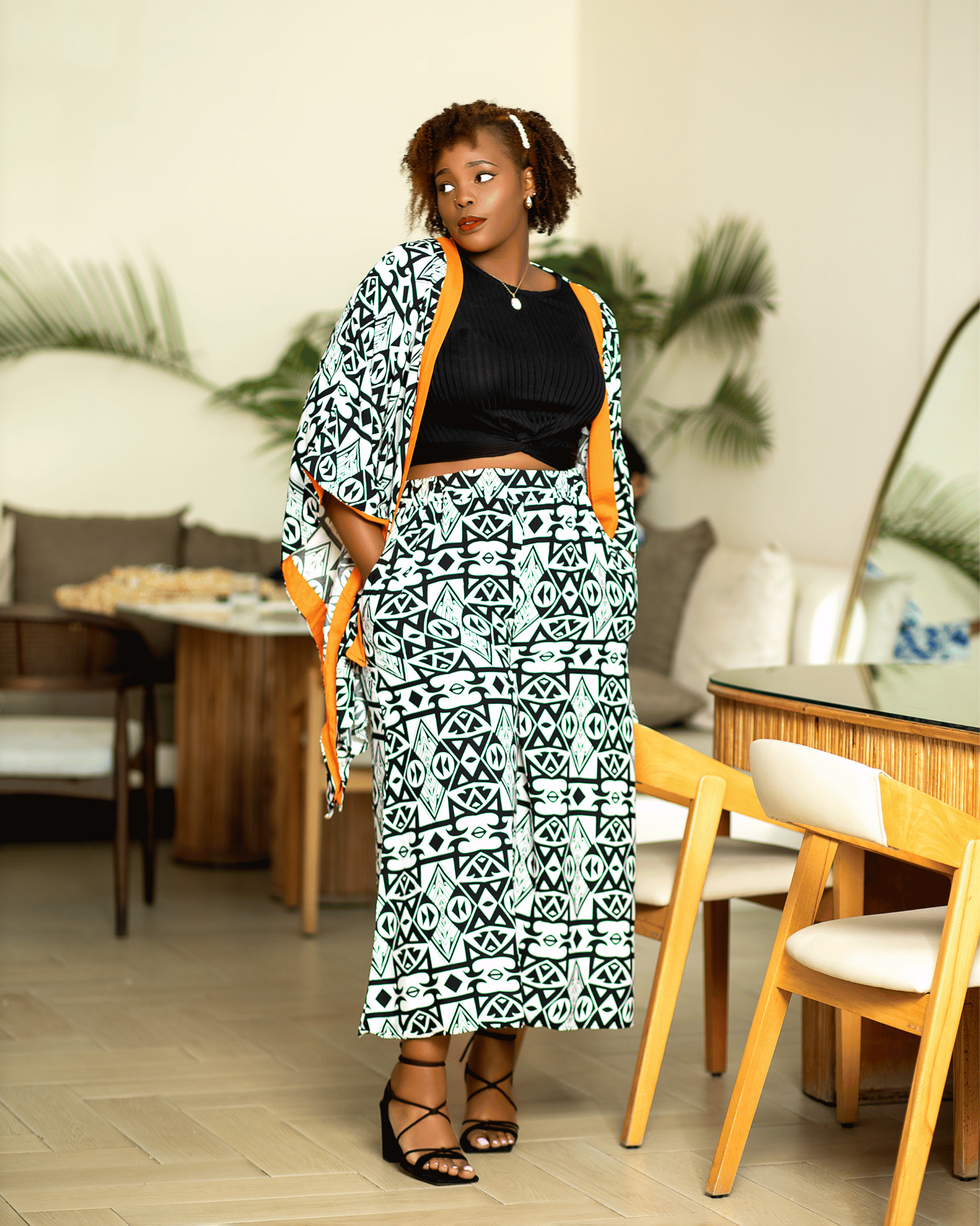 Black Two-Piece Kimono Pant Set