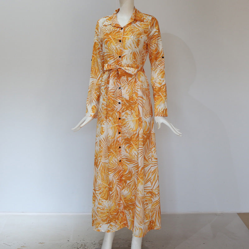 Printed Lace-Up Loose Maxi dress