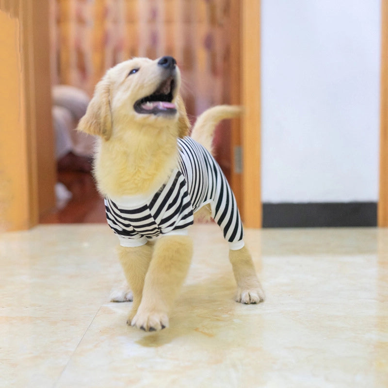 Small. Medium And Large Dog Cotton Four-legged Striped Home Anti-lint Pullover Labrador Golden Retriever Teddy Dog Clothes