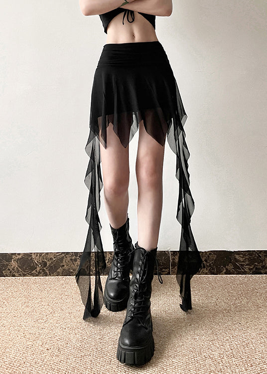 Tulle Patchwork Ribbon High Waisted Asymmetrical Skirts