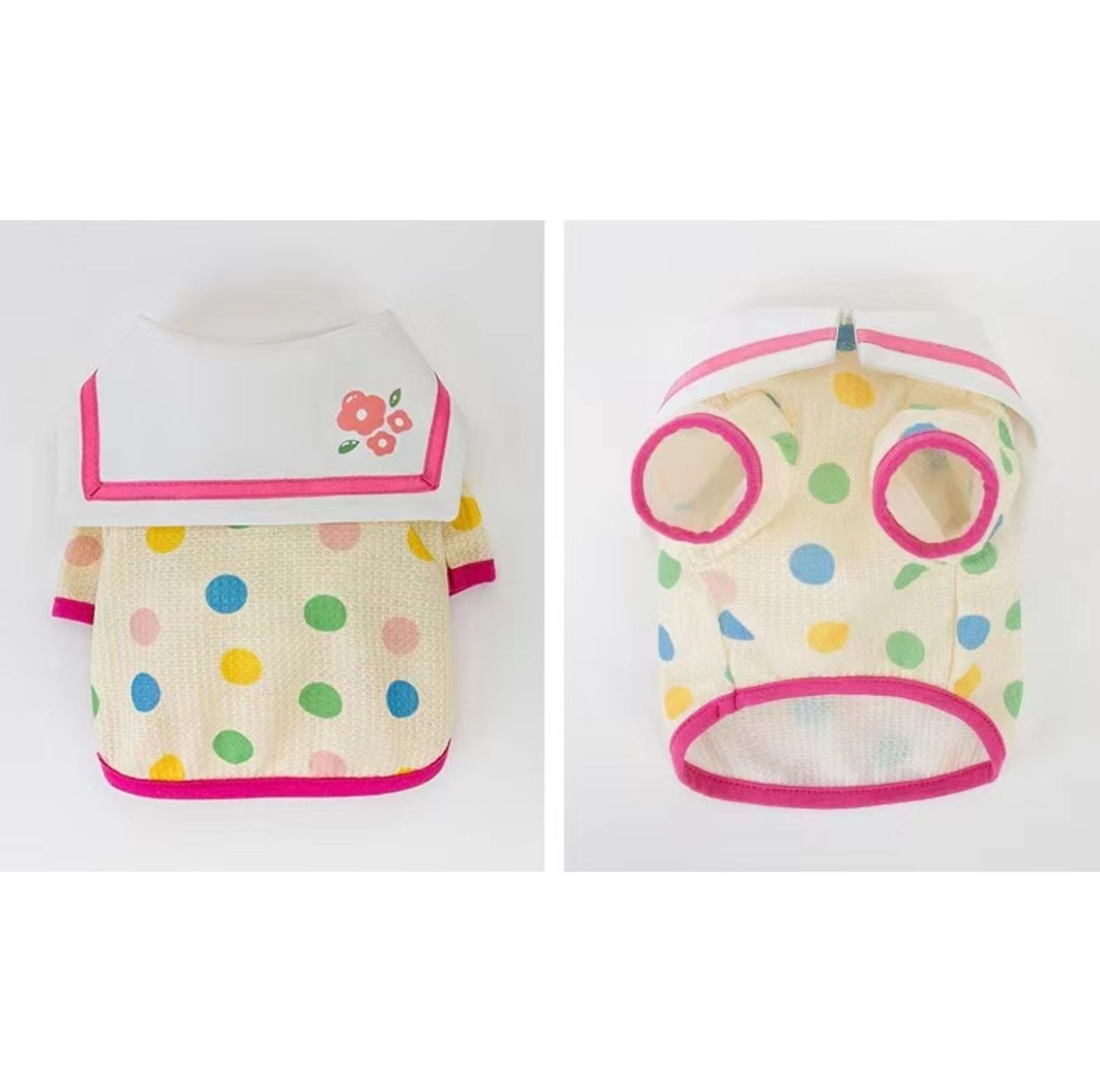 Charming Naval Collar Pet T-shirt with Colourful Dots