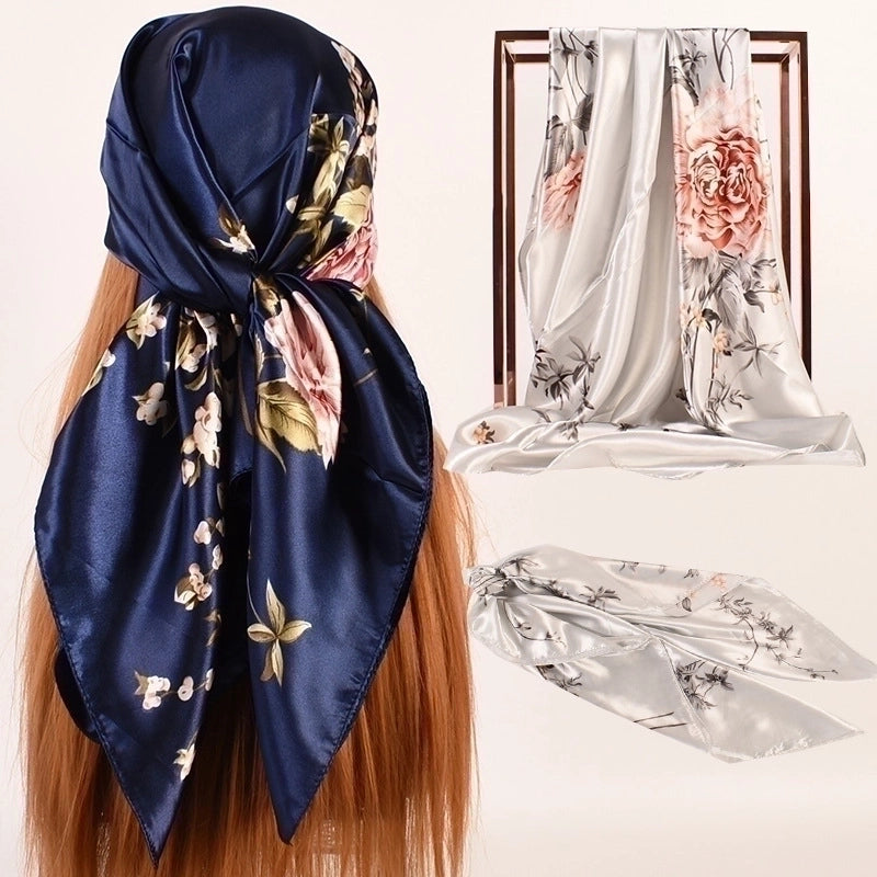 Women's Elegant Minimalist Flower Polyester Printing Silk Scarves