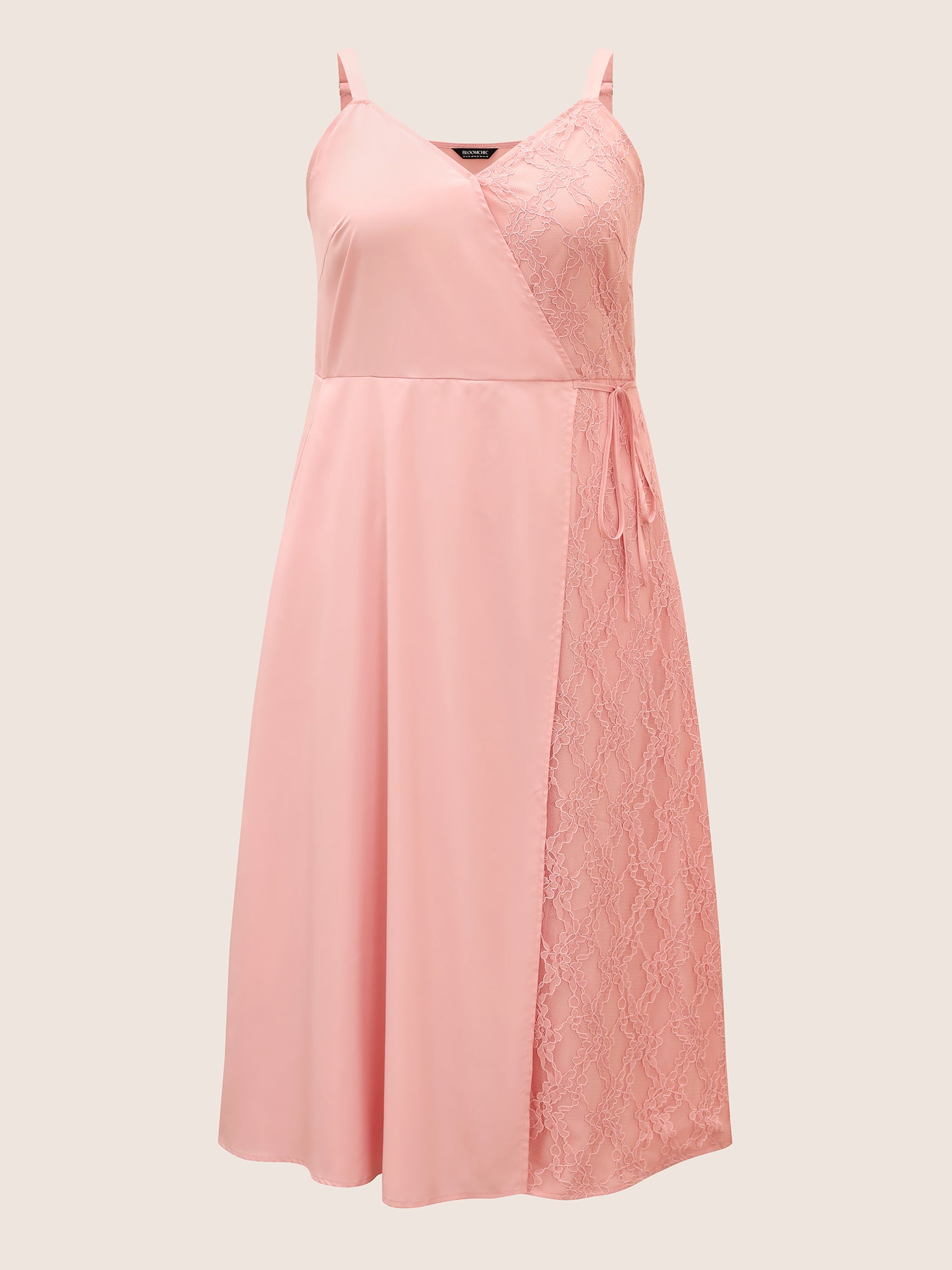Solid Lace Patchwork Tie Knot Midi Dress