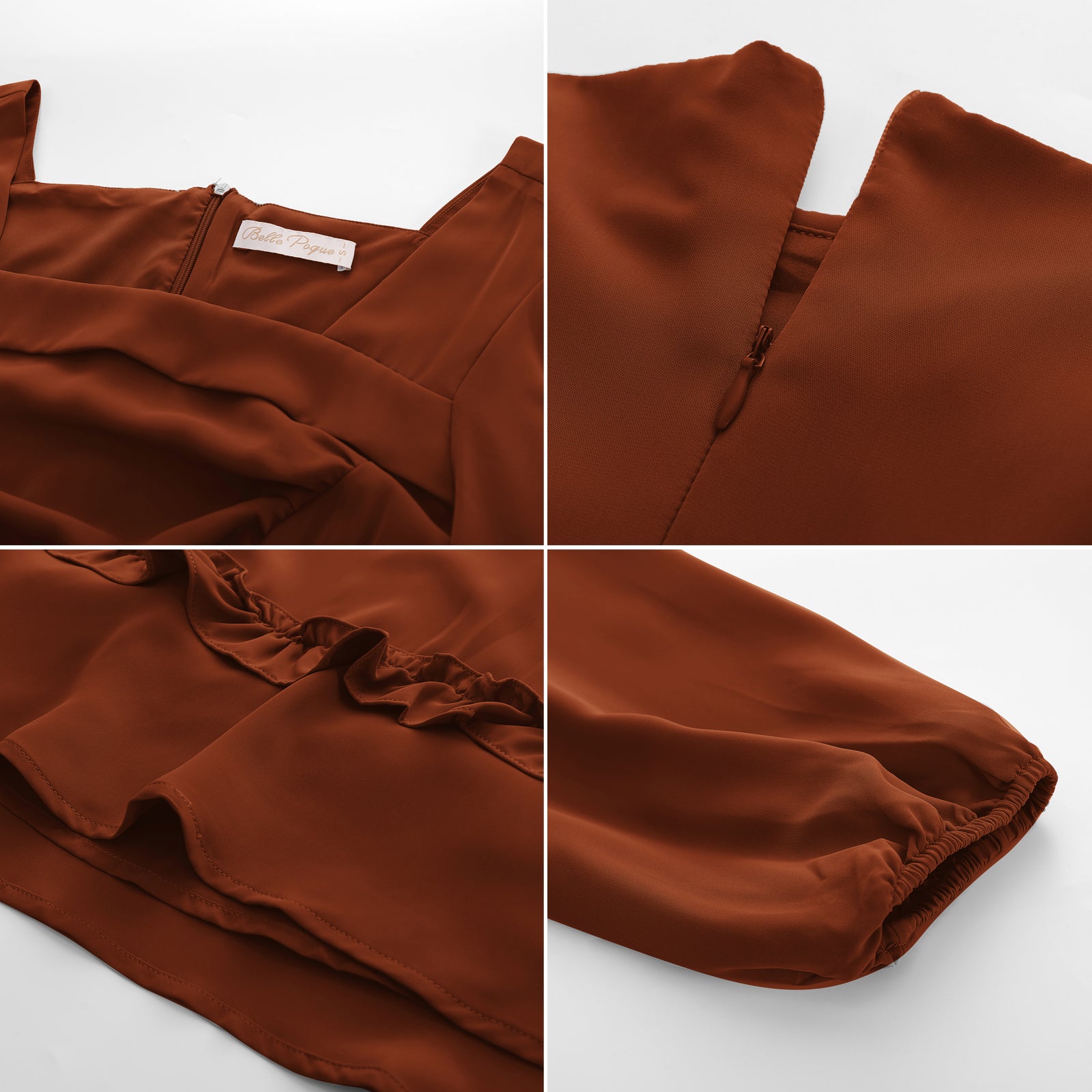 Square Neck Dress Long Sleeve Above Knee A-Line Dress