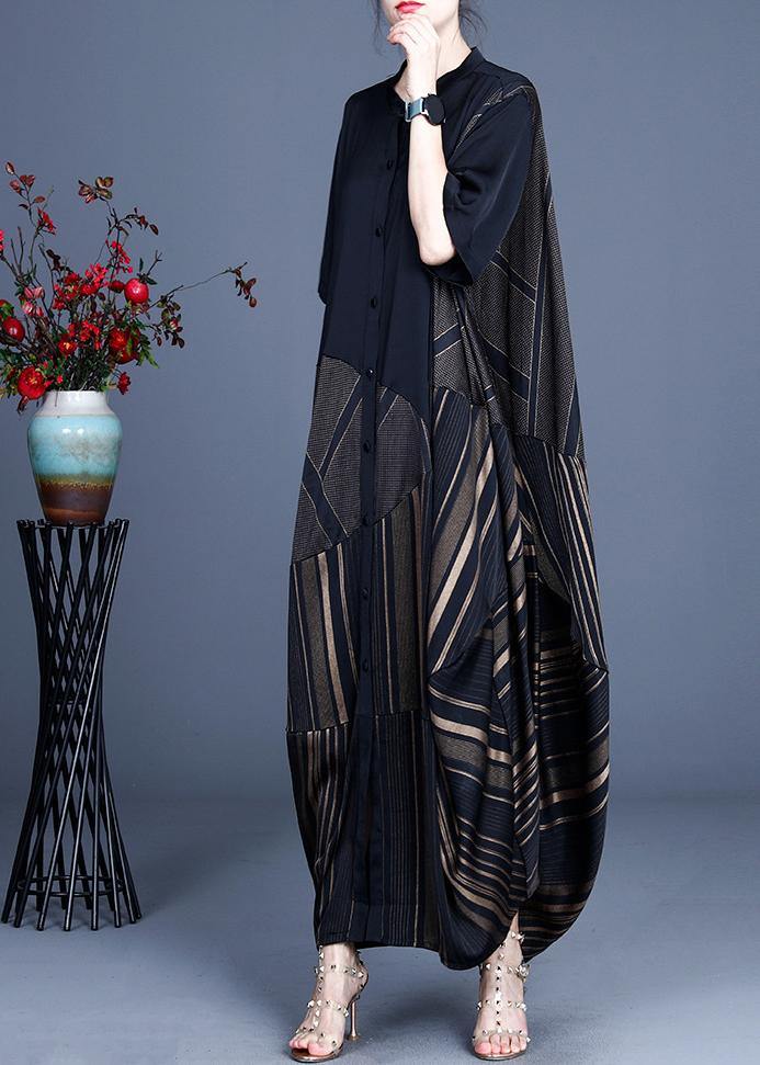 Luxury Black Striped Button Patchwork Coat Summer